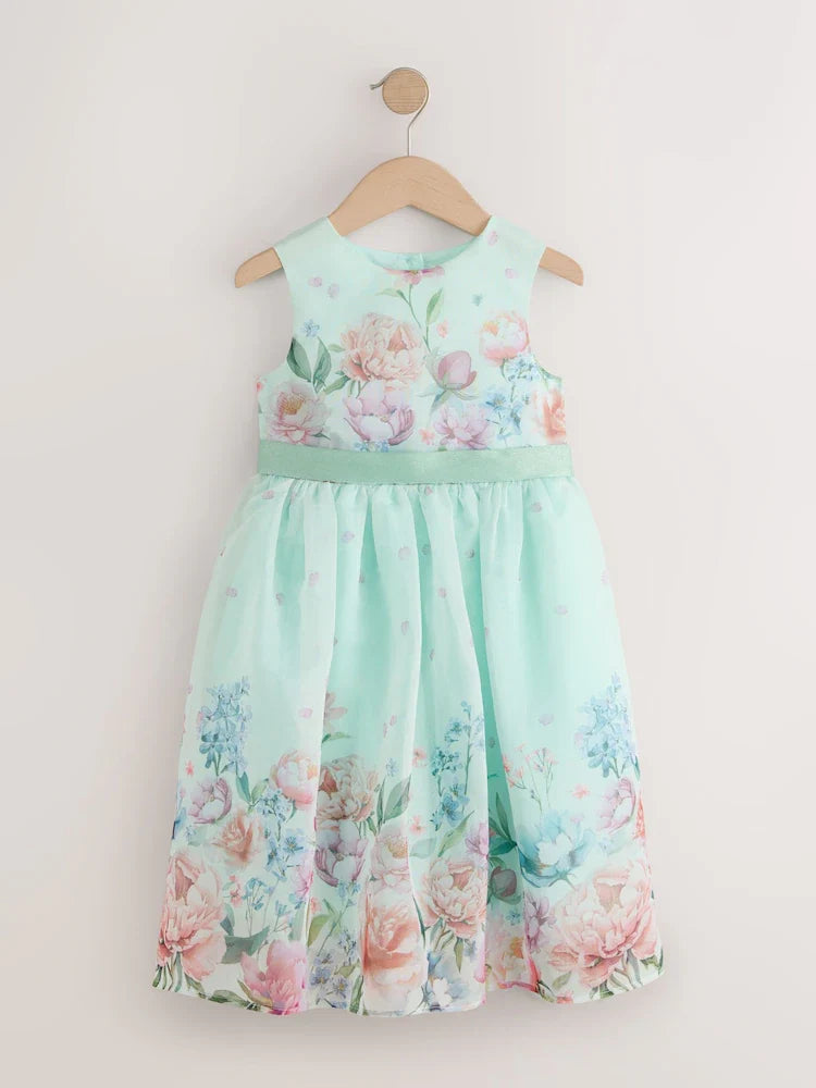 Green - Ball gown with floral pattern (3-16 years)