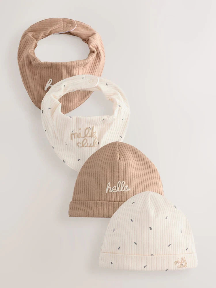Neutral/Milk Club - Baby Hat & Bib Set