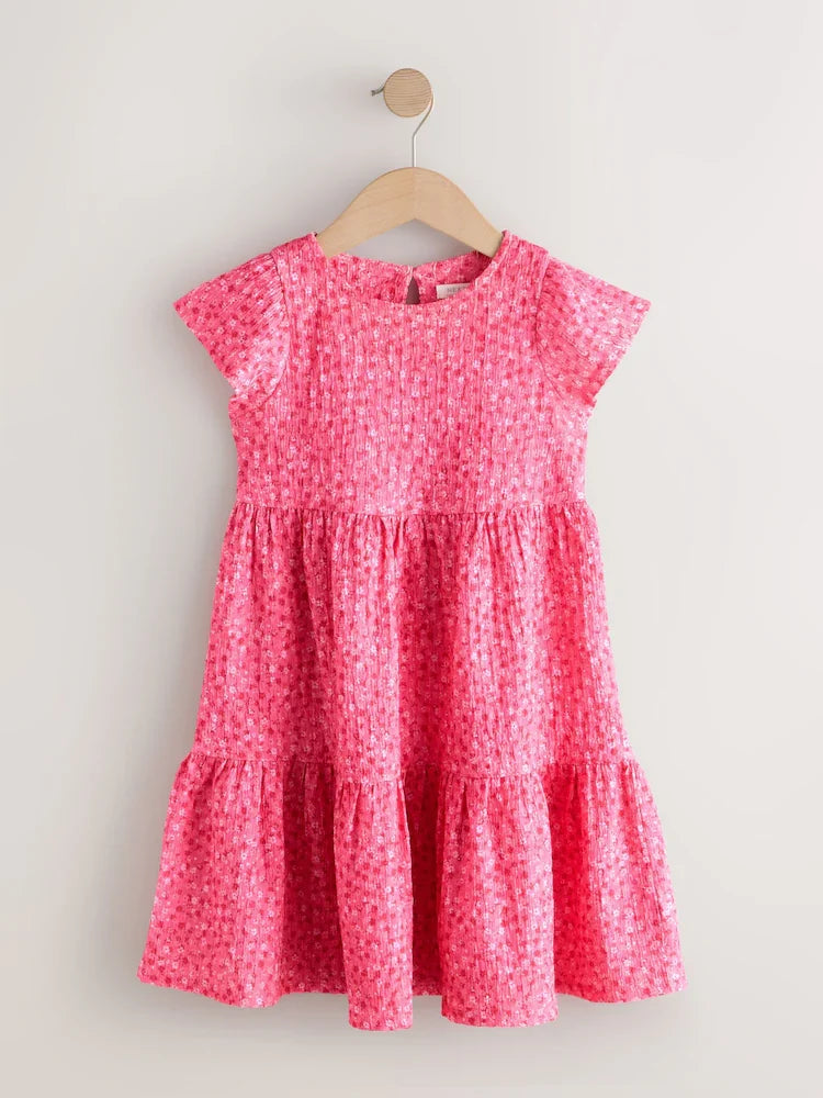 Pink Floral Crinkle Dress with Flutter Sleeves (3-16 years)