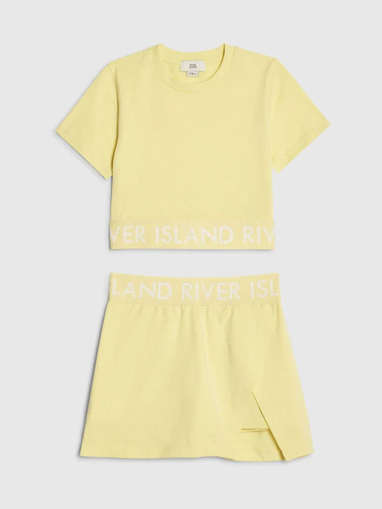 Yellow - River Island Logo T-Shirt & Skort Set