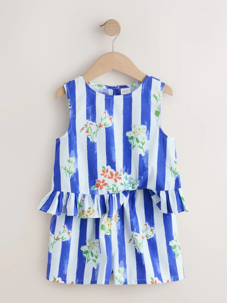 Striped, blue - peplum blouse and shorts