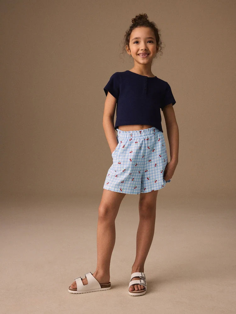 Blue, Vichy - Textured Shorts